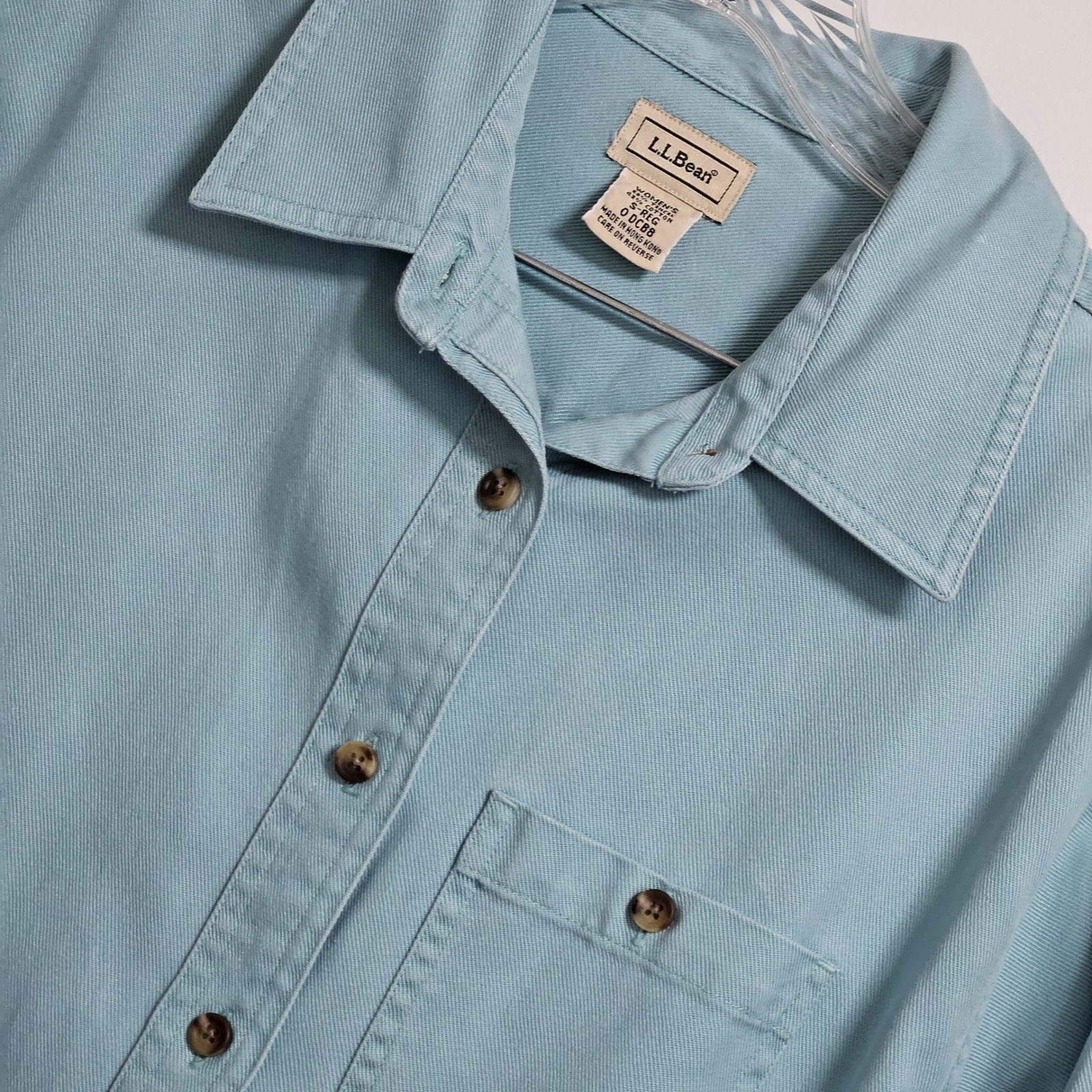L.L.Bean Shirt Button Down Womens Sm Blue Tencel Cotton Twill LS Heavyweight