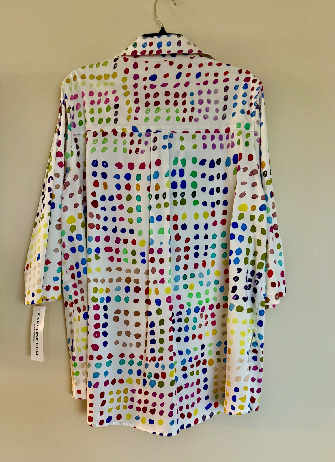 NEW Caroline Rose Multi Polka Dot 3/4 Sleeve Cotton Tunic Blouse $350 – Size L
