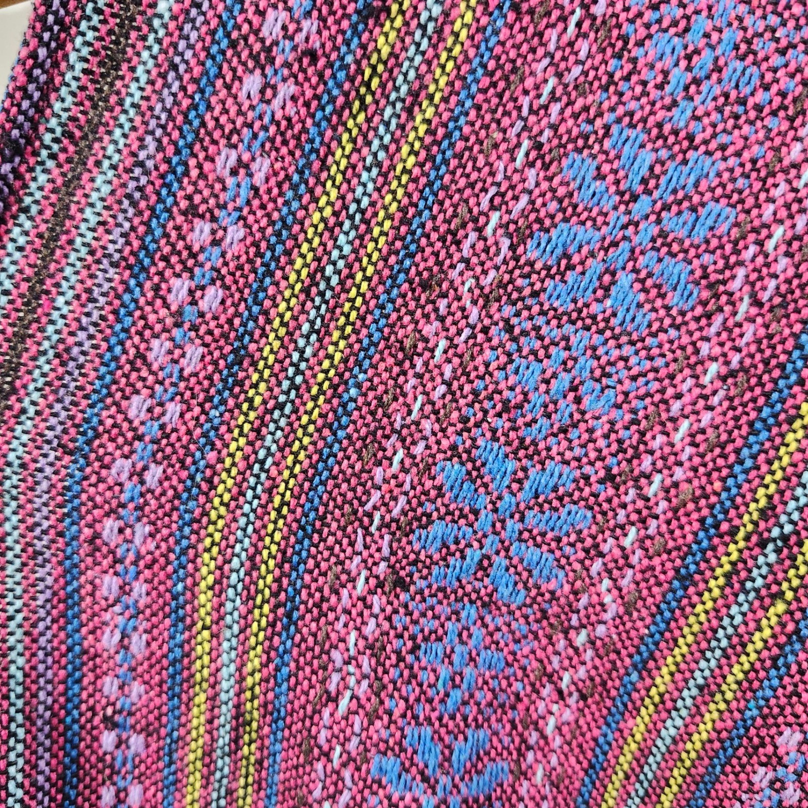 Elephant Jungle Sanctuary Traditional Thai Poncho Top Blue Pink Striped Medium