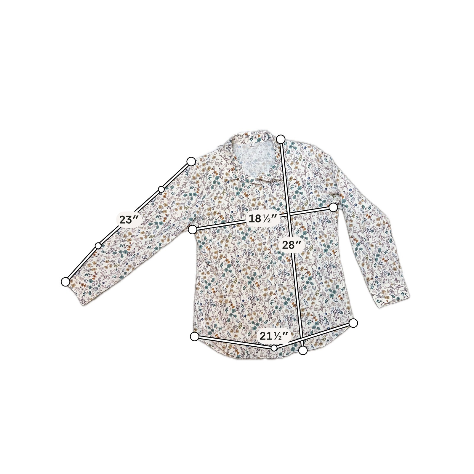 Womens Cotton Floral Button Down Shirt Long Sleeve Botanical Wildflower Cream M
