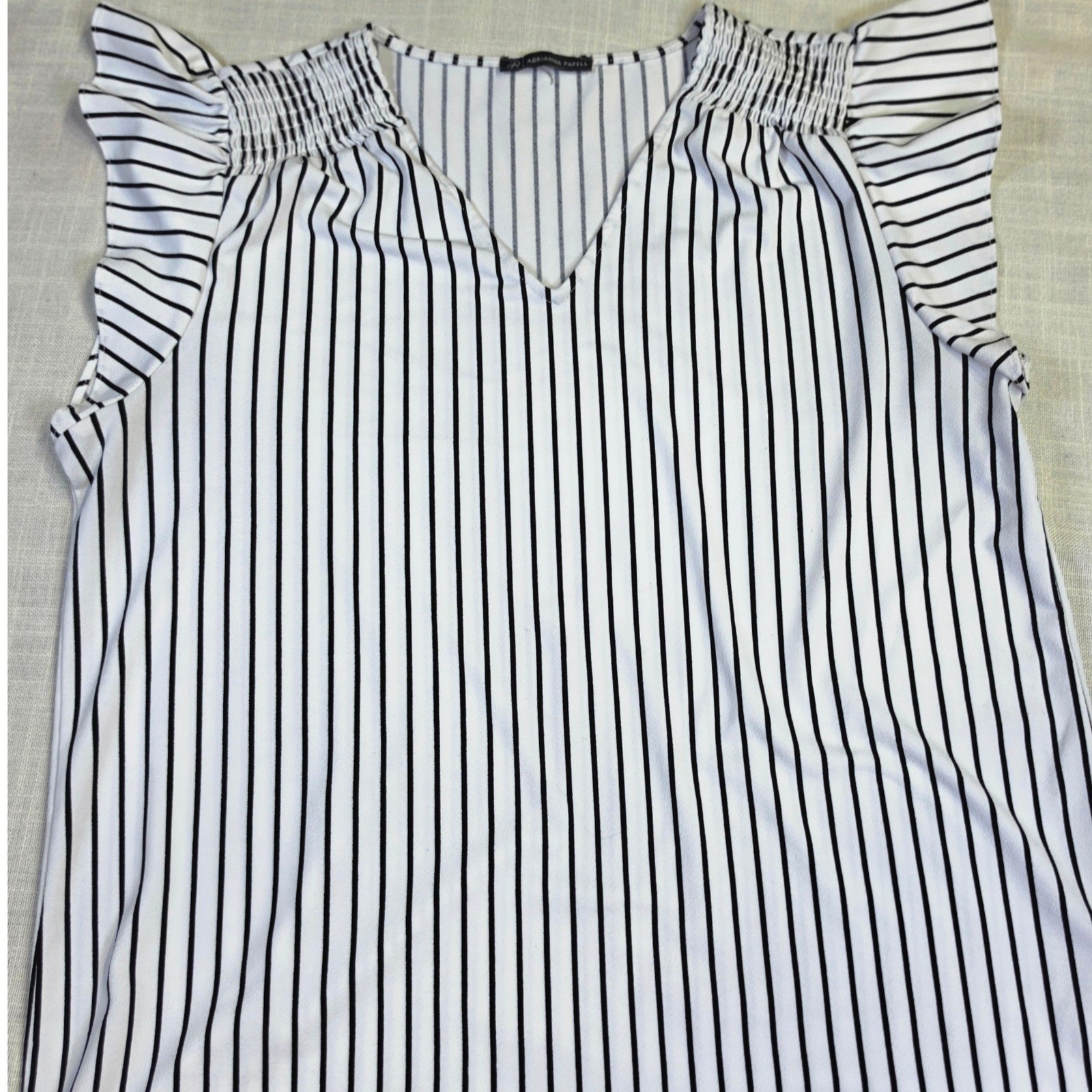Adrianna Papell Womens Striped V-Neck Flutter Sleeve Blouse White Blk AD1S302151
