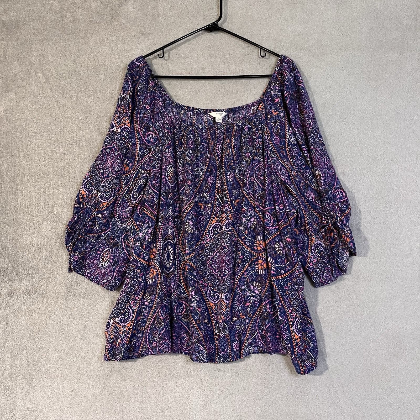 Terra & Sky Boho Peasant Top Blue Pink 3X On Off Shoulder Elastic Neckline