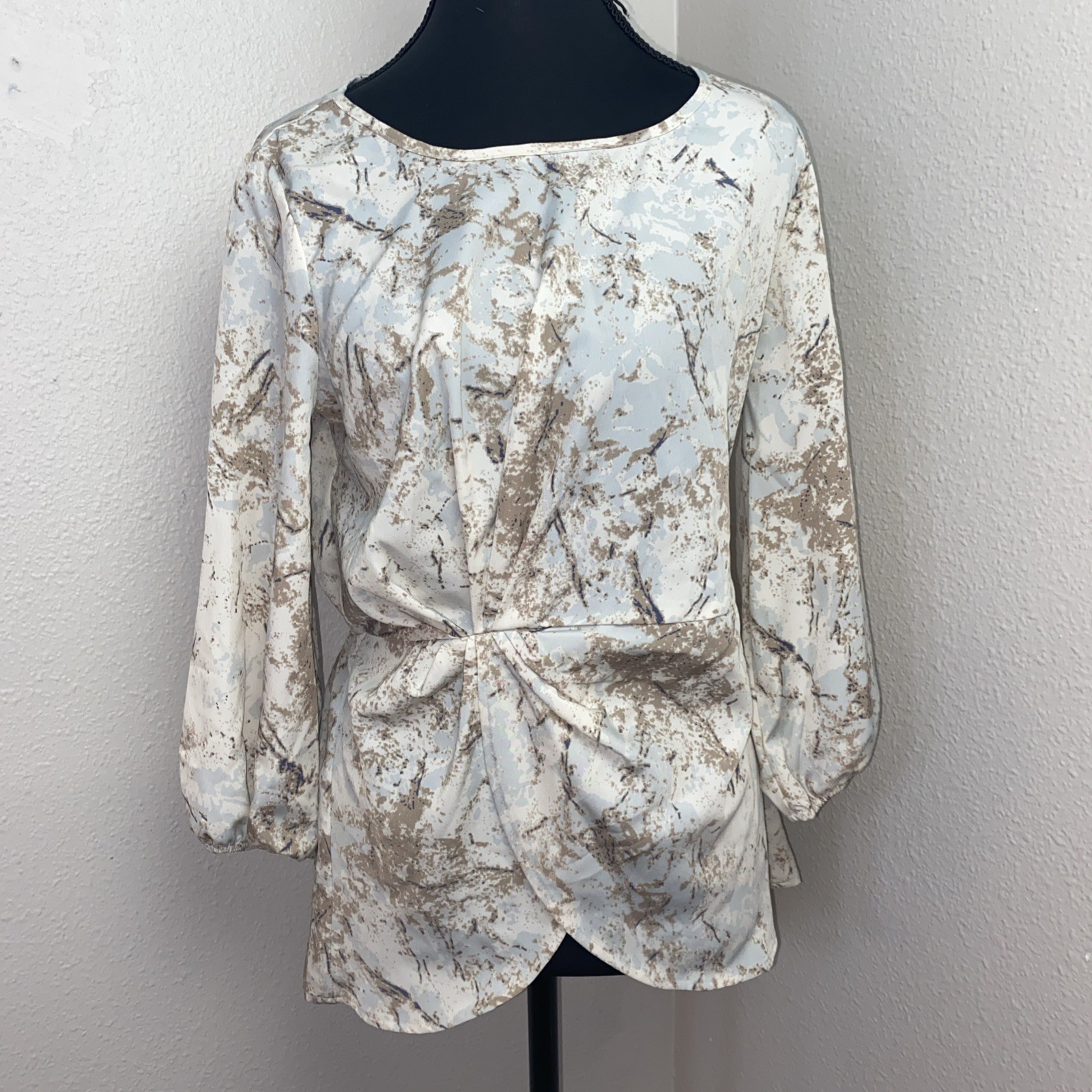Gilli Elegant Blouse Women’s Small Multicolor Faux Wrap Ruched Waist Springtime