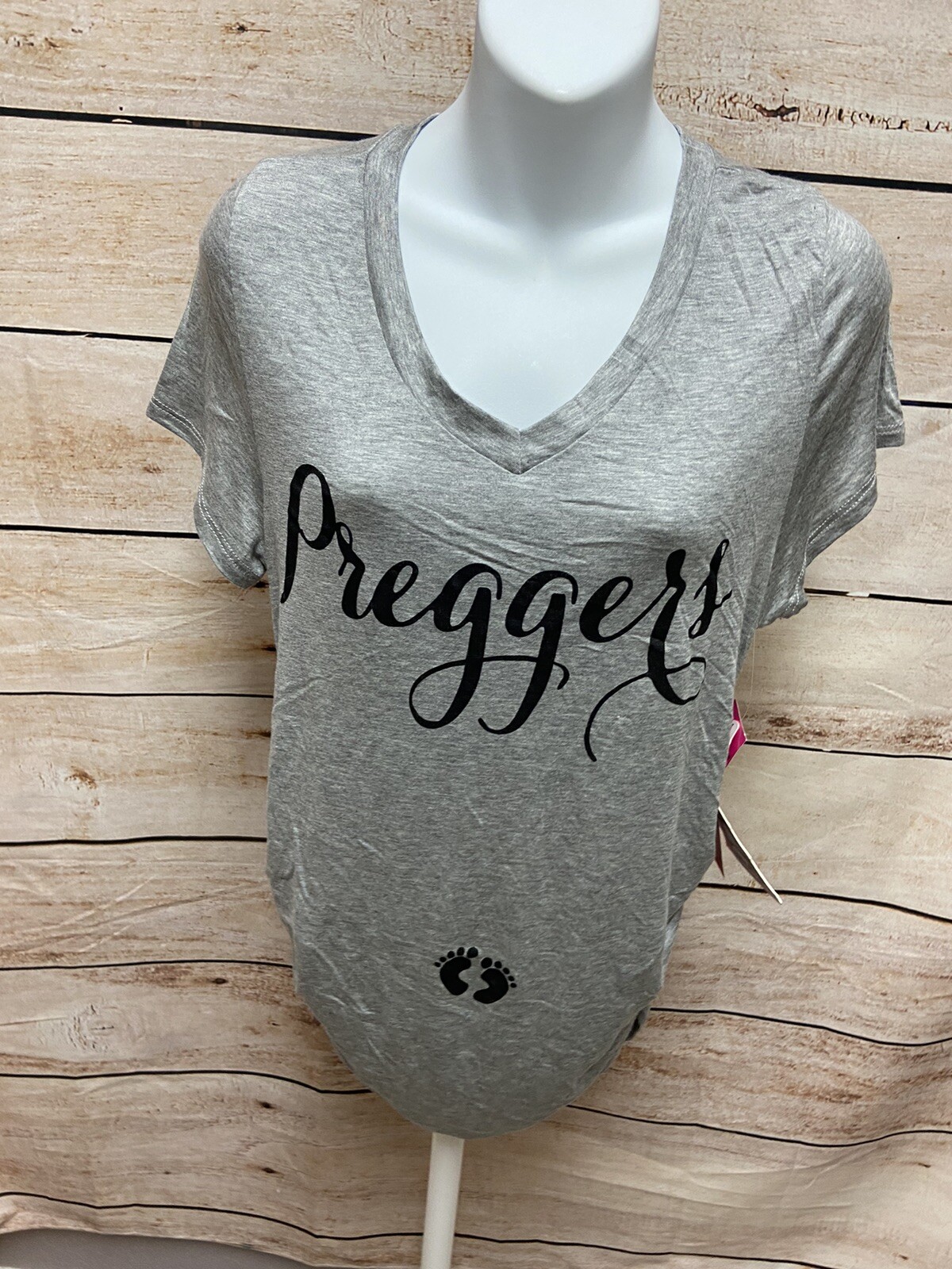 French Pastry Short Sleeve “Preggers” Shirt Size Medium Womens Gray New NWT Top