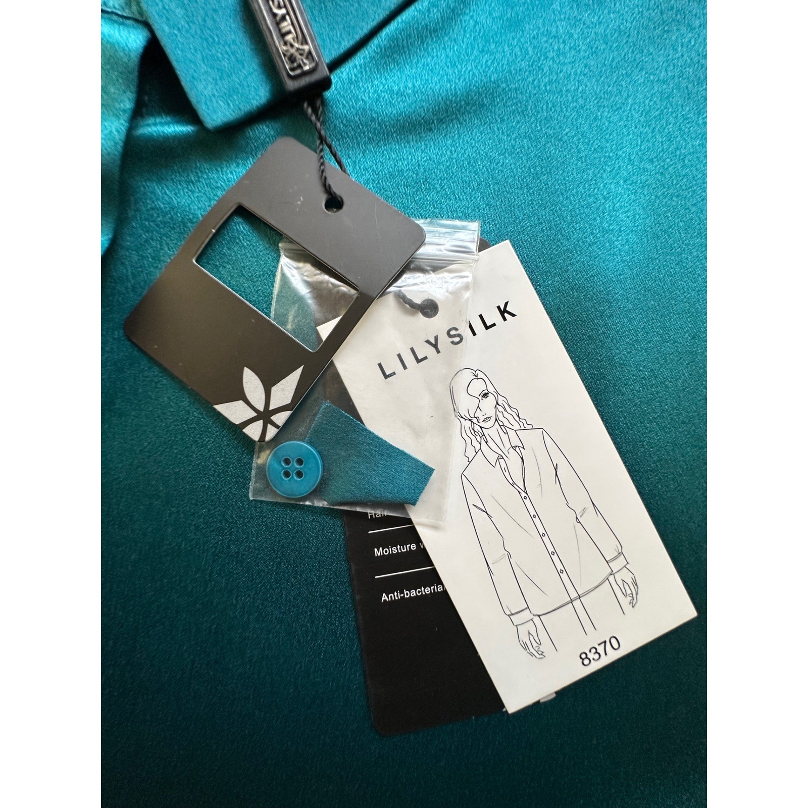 LilySilk Women 22 Momme Mulberry Silk Shirt Teal Green Button Up Blouse Size S