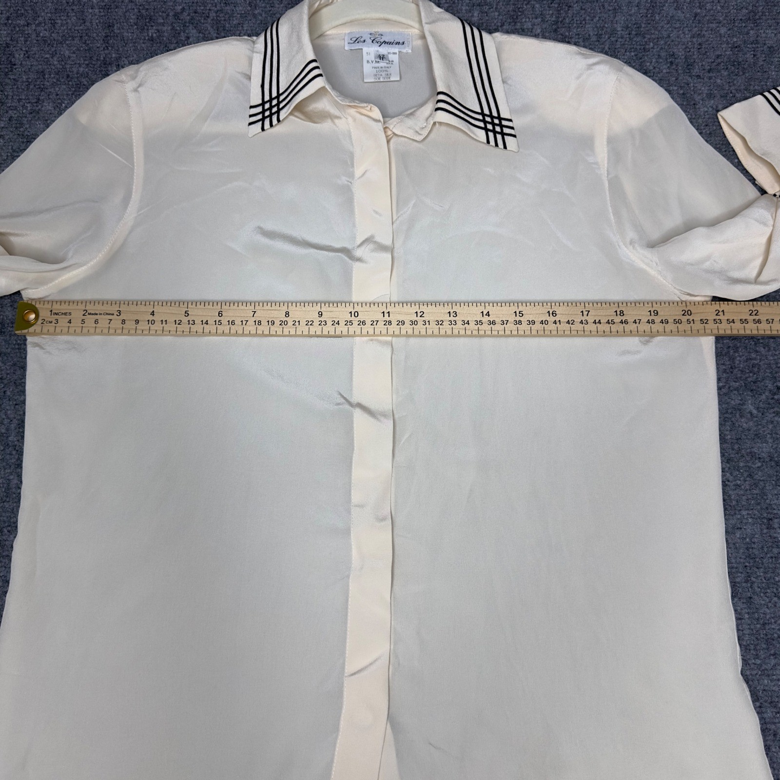 VTG Les Copains Shirt Women IT42/6 Cream Silk Embroidered Old Money Italy Luxury