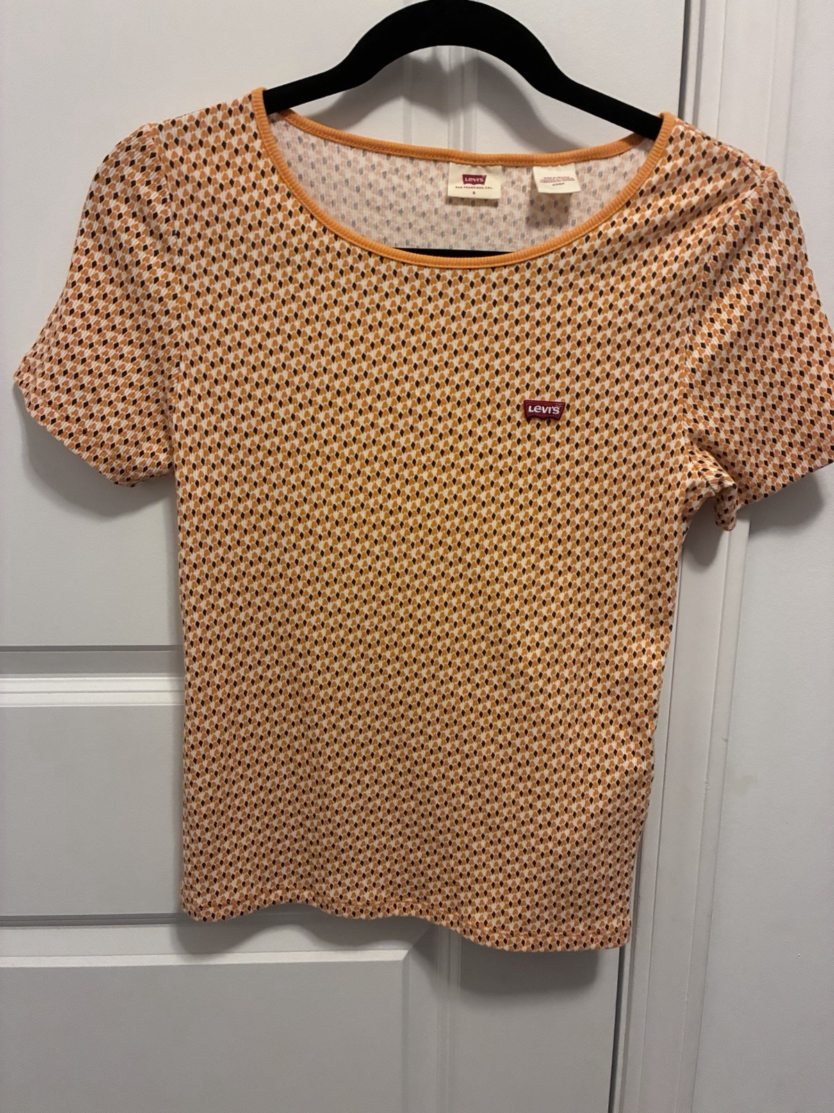 Levi’s Women’s S Geometric Print Orange Knit Scoop Neck Short Sleeve T-Shirt