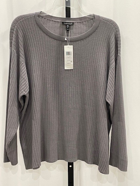 NWT! $198 Eileen Fisher Sz XL Long Slv Medium Weight Top Sweater ‘Smoke’ Lt Gray