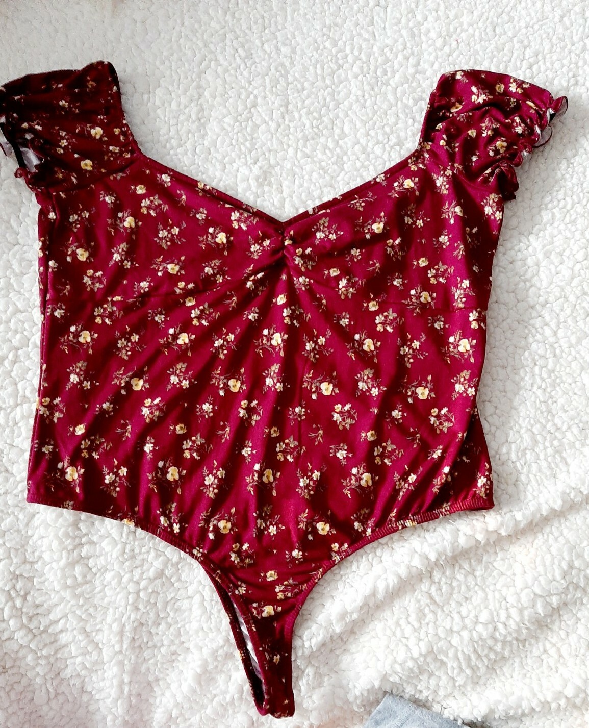 Polyesther Red Floral Super Soft Cottage Core Y2K 90s Office Siren Bodysuit