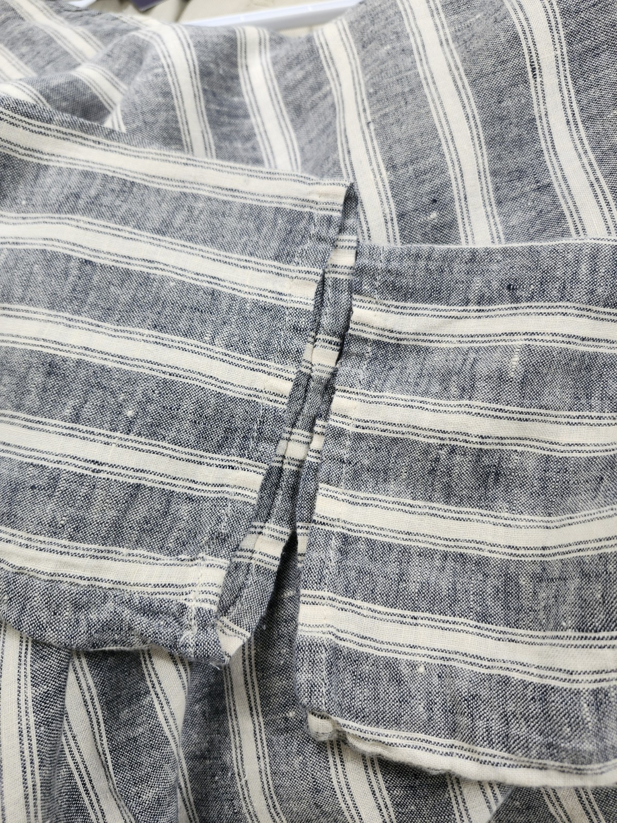 Christian Siriano 100% Linen Striped Top L/G Blue Beige 3/4 Sleeve Pocket
