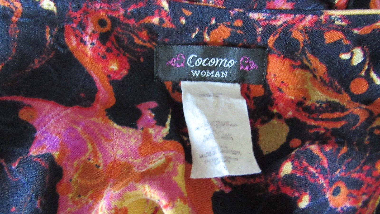 COCOMO PLUS SIZE 1X WOMEN’S TOP BLOUSE ORANGE PINK BLACK 3/4 SLEEVES