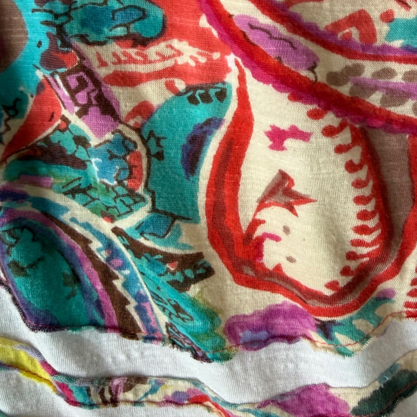 Parsley & Sage Tunic L 100% Cotton Art to Wear V-Neck Texture Psychedelic Multi