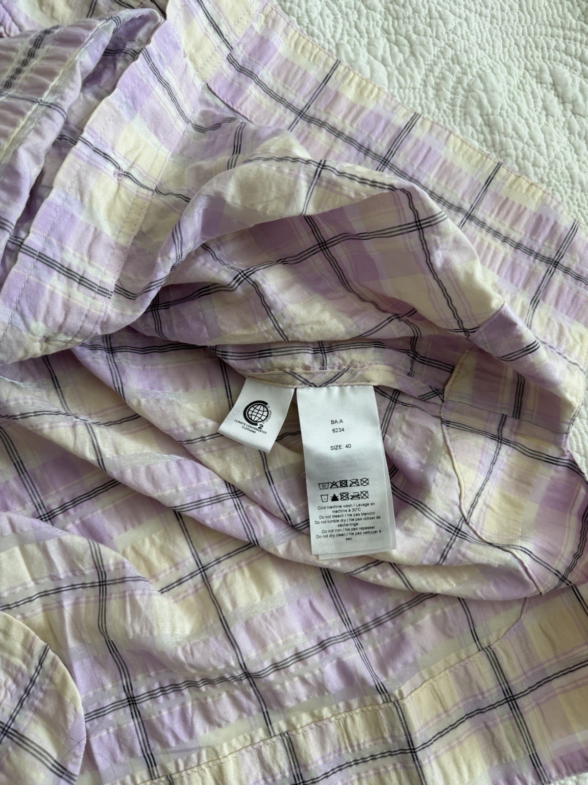 GANNI Womens Medium EU 40 Purple Check Ruffle Collar Blouse Scandi Feminine