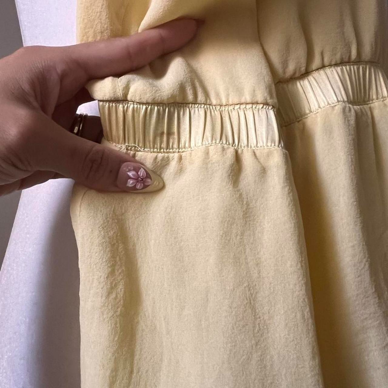 Vintage Y2K Bebe buttery yellow one shoulder silk top. Size small.