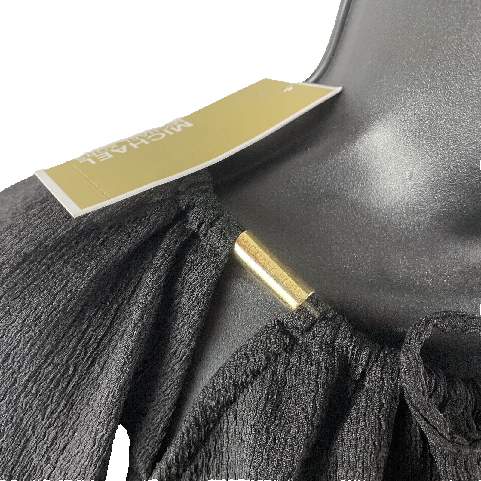Michael Kors Women’s Shirt M Peasant Top Blouse Black Goldtone Charm $110 NWT