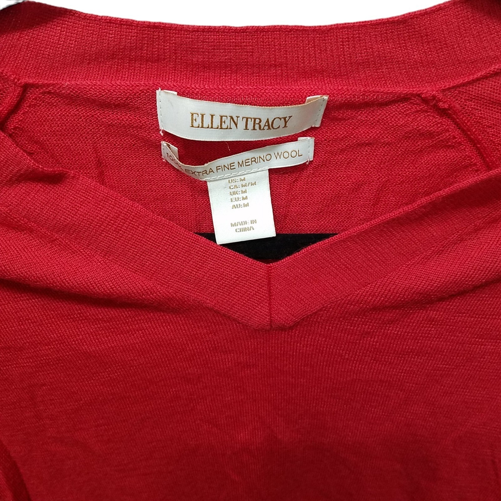 Ellen Tracy Womens Sz M Red Solid Long Sleeve Wool Sweatshirt Blouse