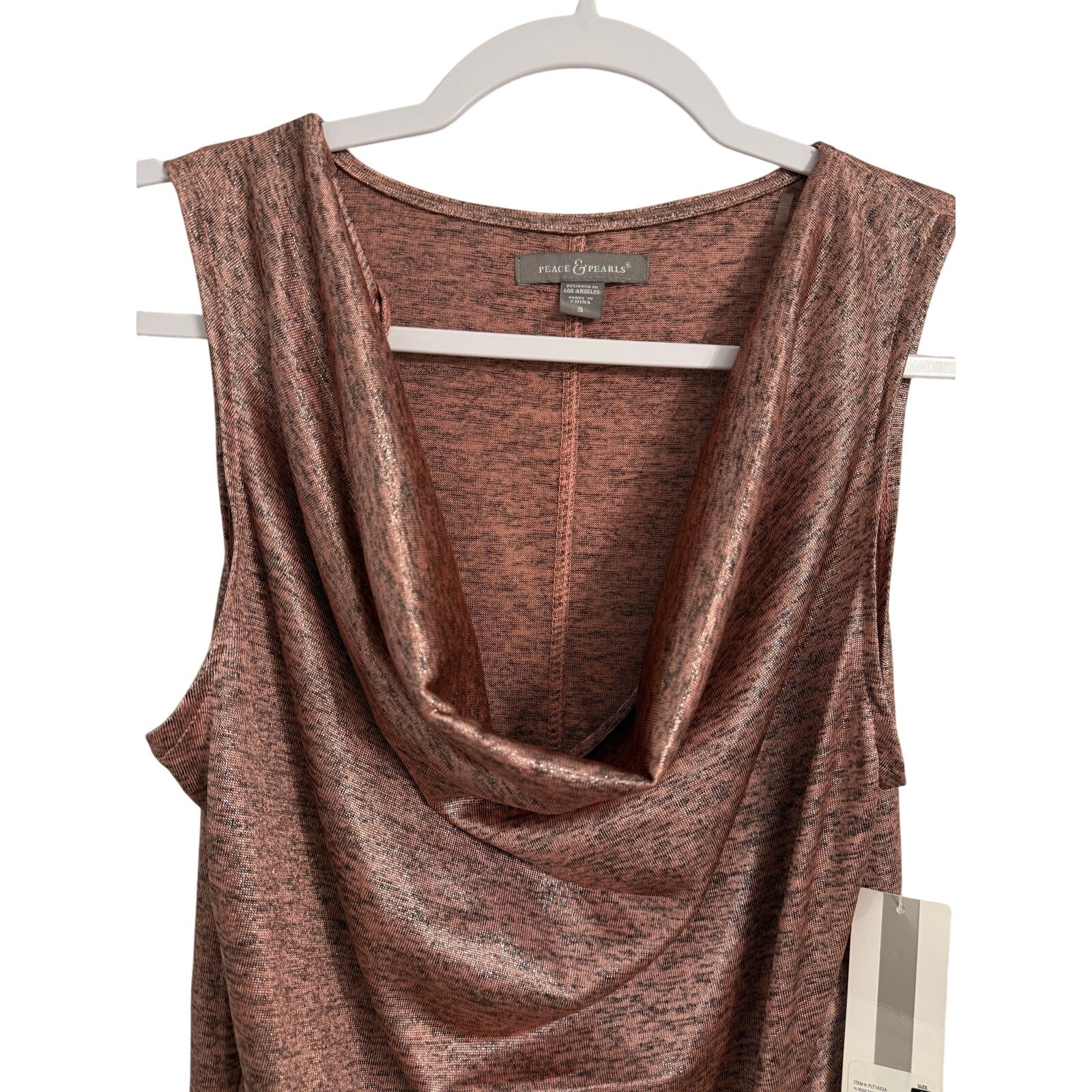 Peace & Pearls NWT Women’s S Glitter Rose Gold Sleeveless Drape Sleeveless Top