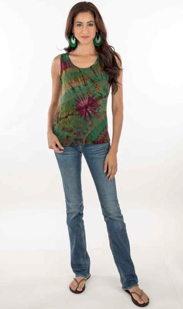 Sacred Threads Hippie Boho Festival Stretch Tie Dye Tank Tee Shirt 222174 A