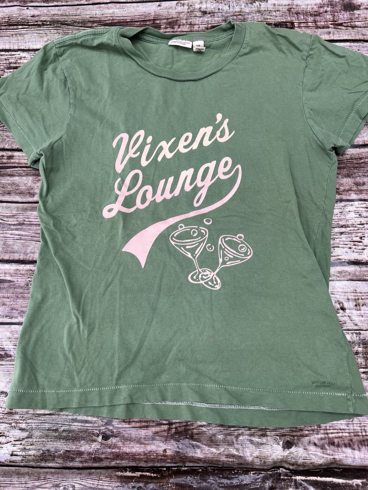 Vintage Vixen’s Lounge Martini T Shirt M Green Single Stitch Retro 50s Script