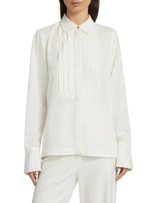 Derek Lam 10 Crosby Valera Pleated Cotton-Blend Shirt Women’s Medium White