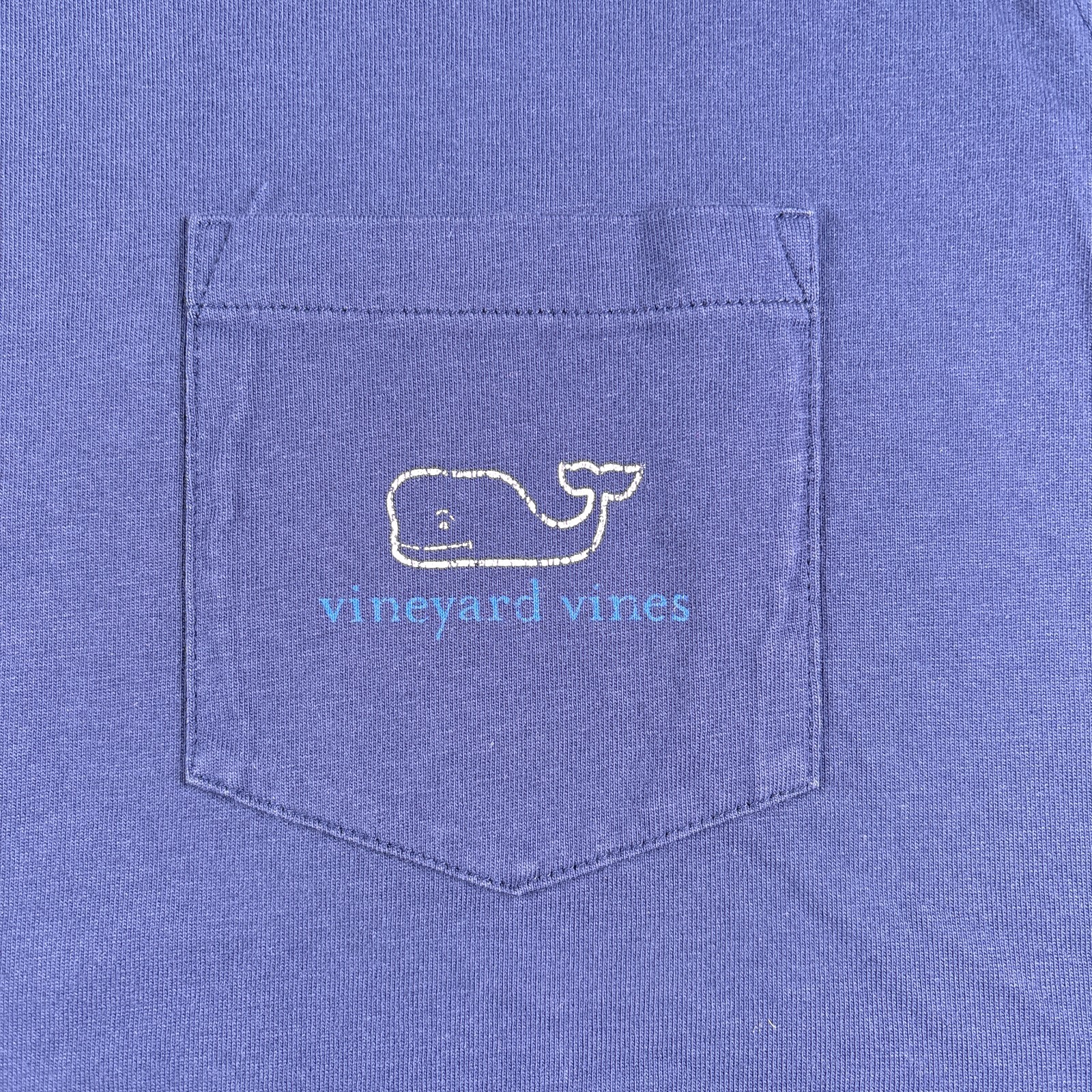 Vineyard Vines T Shirt Womens Medium Blue Pocket Tee Whale Graphic Back Logo