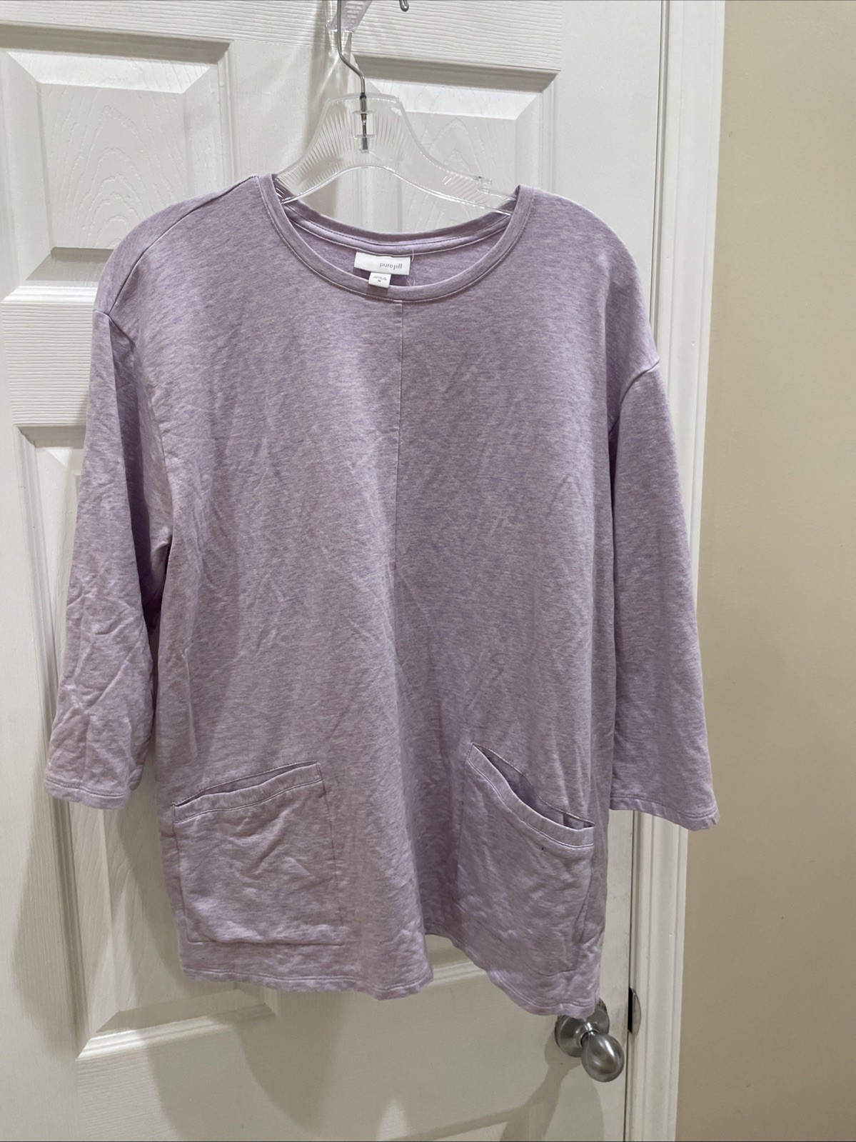 PURE JILL Women gorgeous Purple pull over Top Stretch 3/4 sleeve Sweater Sz M