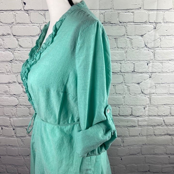 Motherhood Maternity Top Ruffle Chest Detail Button Down Tie Waist Top