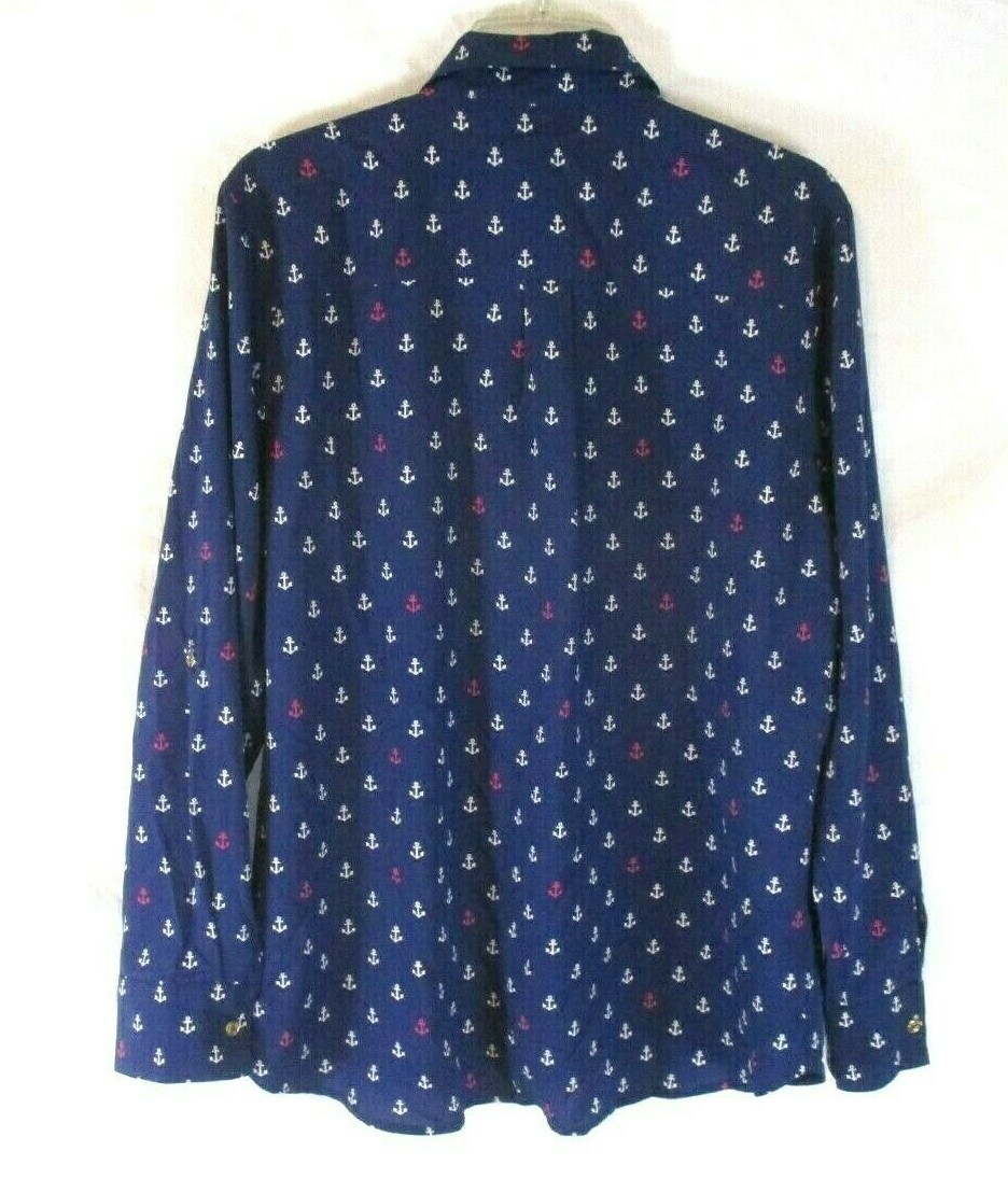C. Wonder Anchor Print Carrie Shirt Blouse Blue Sz 12 Button A291088 Women CB43M