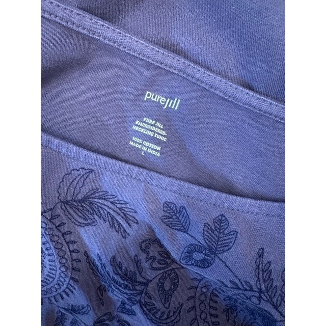 Pure Jill J. Jill Purple Embroidered Neckline Tunic Cotton Curved Hem Size L