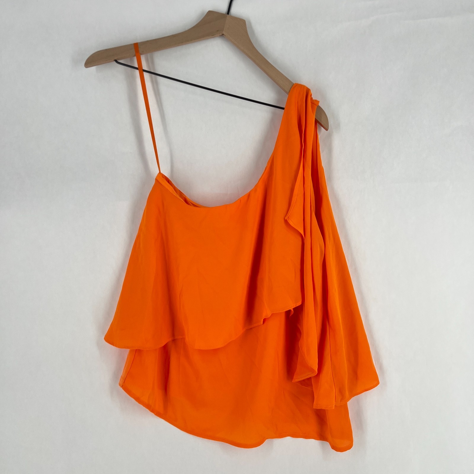 NY&C 7th Avenue One Shoulder Top Womens Medium Orange Sheer Chiffon Layered