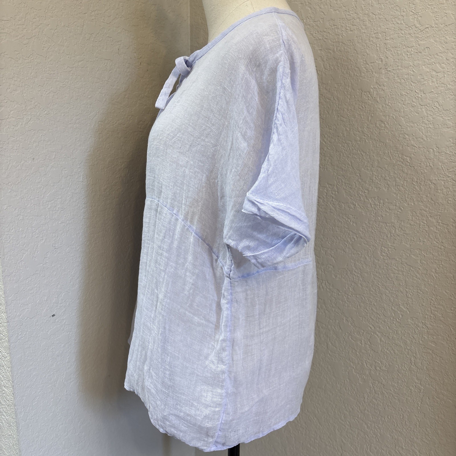 Eileen Fisher Italian 100% Linen Button Short Sleeve Blouse Top Sz S Periwinkle