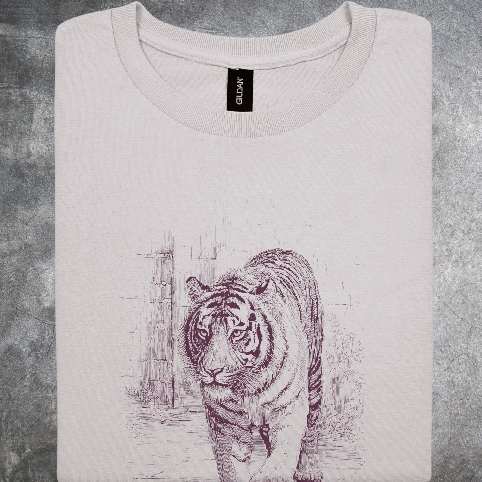 Tiger Engraving Graphic Tee Black and White Animal Art Design