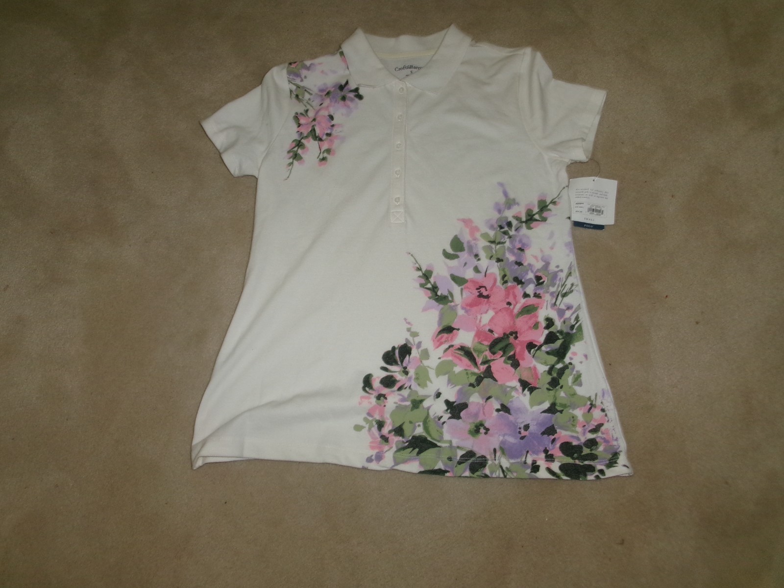 NWT Croft & Barrow beige cotton blend polo with floral print SZ – Small