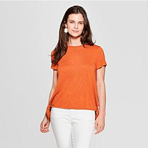 Universal Thread Spice Orange Basic Side Tie Tee Small