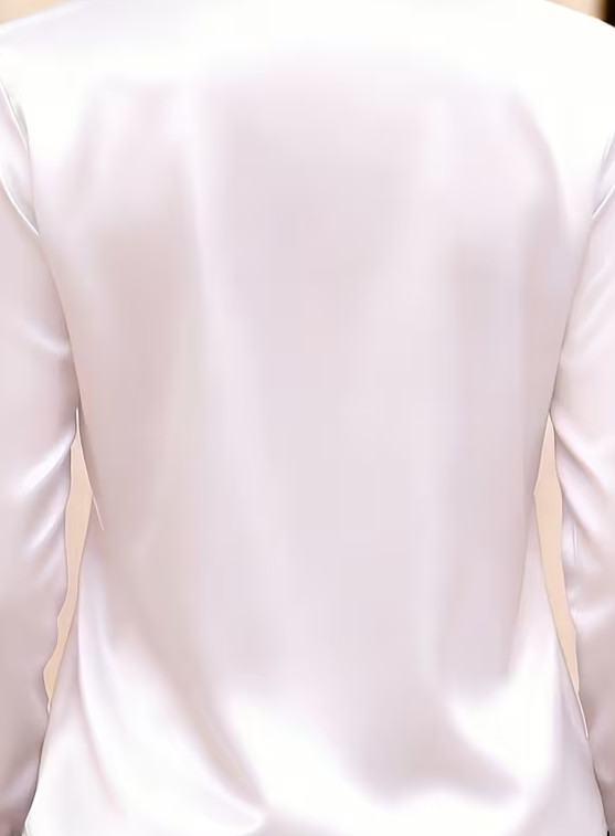 New Silky Sexy White Satin Long Sleeve Secretary Blouse Plus 2X NEW