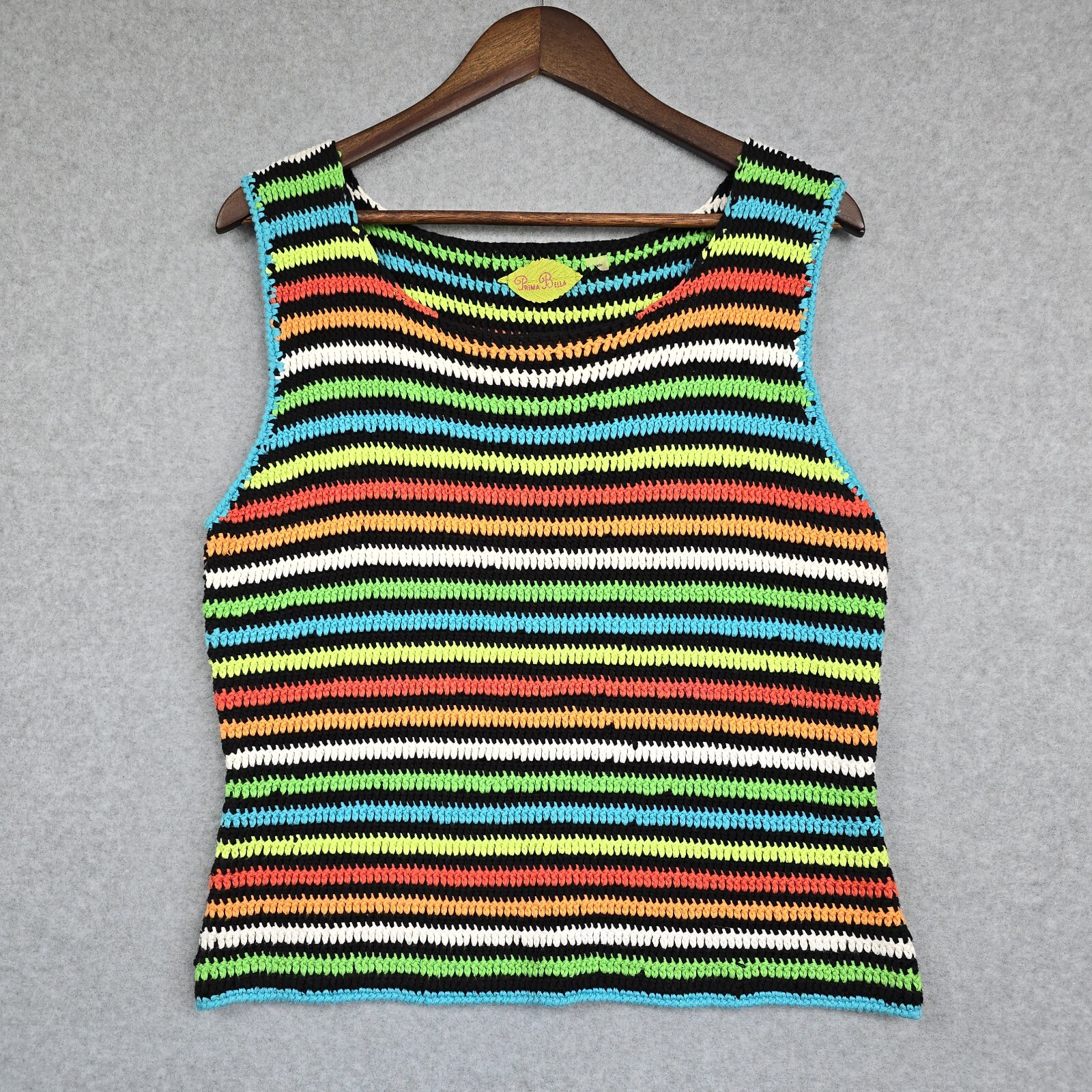 Prima Bella Crochet Knit Top Women M Multicolor Boho festival Artsy Sleeveless