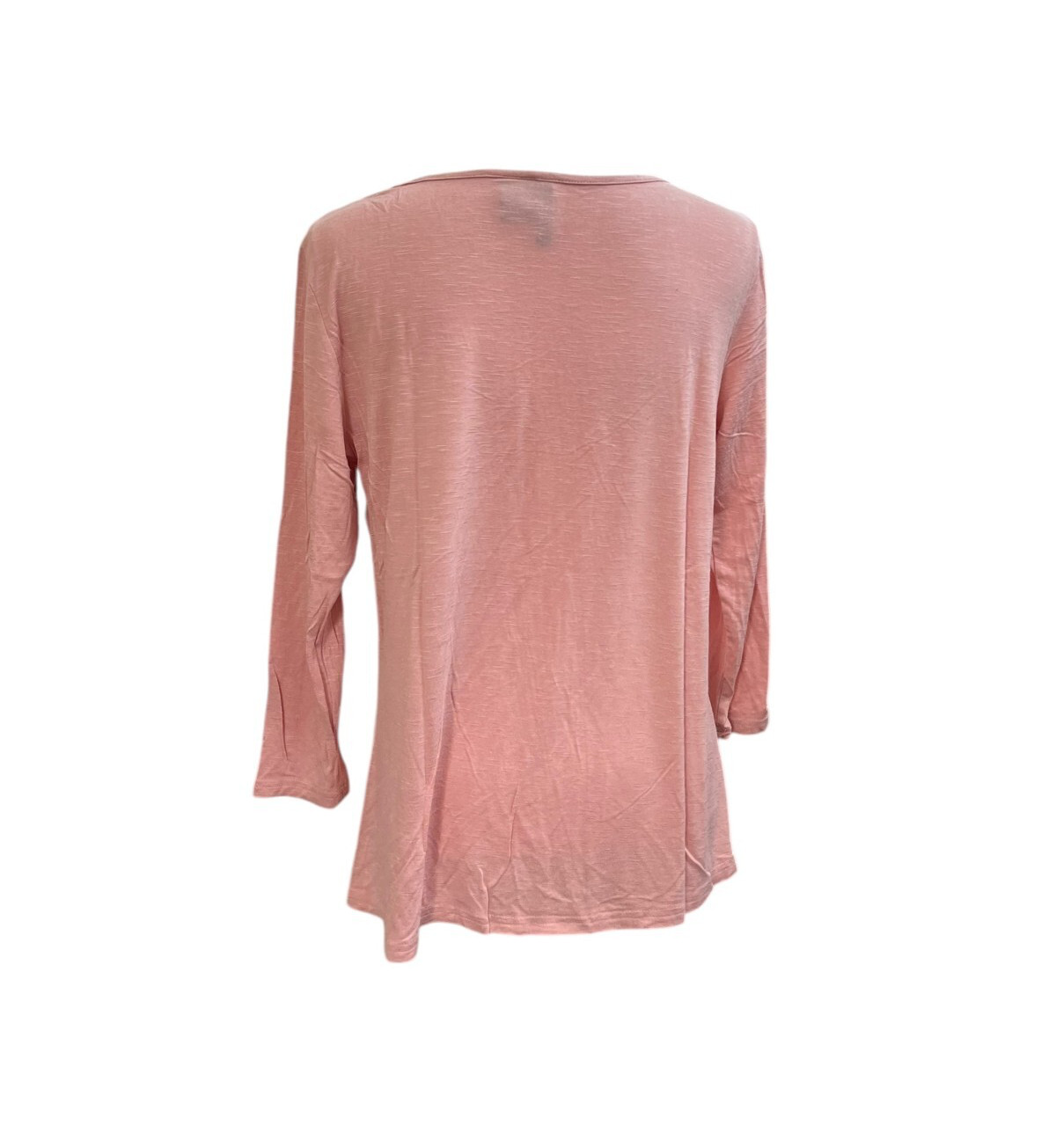 New Directions Blouse Womens Medium Pink Knit Embroidered Lace Trim Stretch