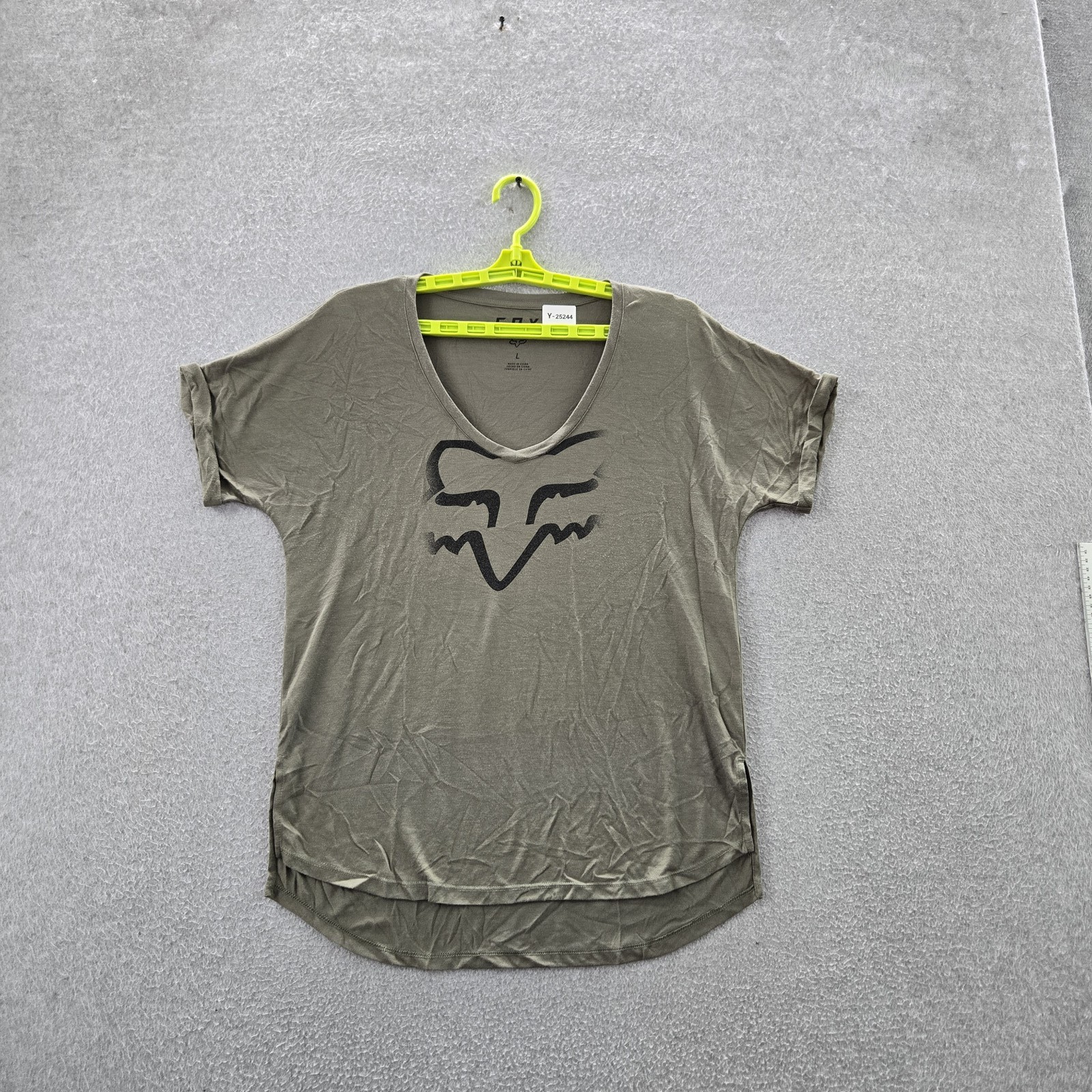 Fox Women Shirt L Green Head Logo Short Sleeve