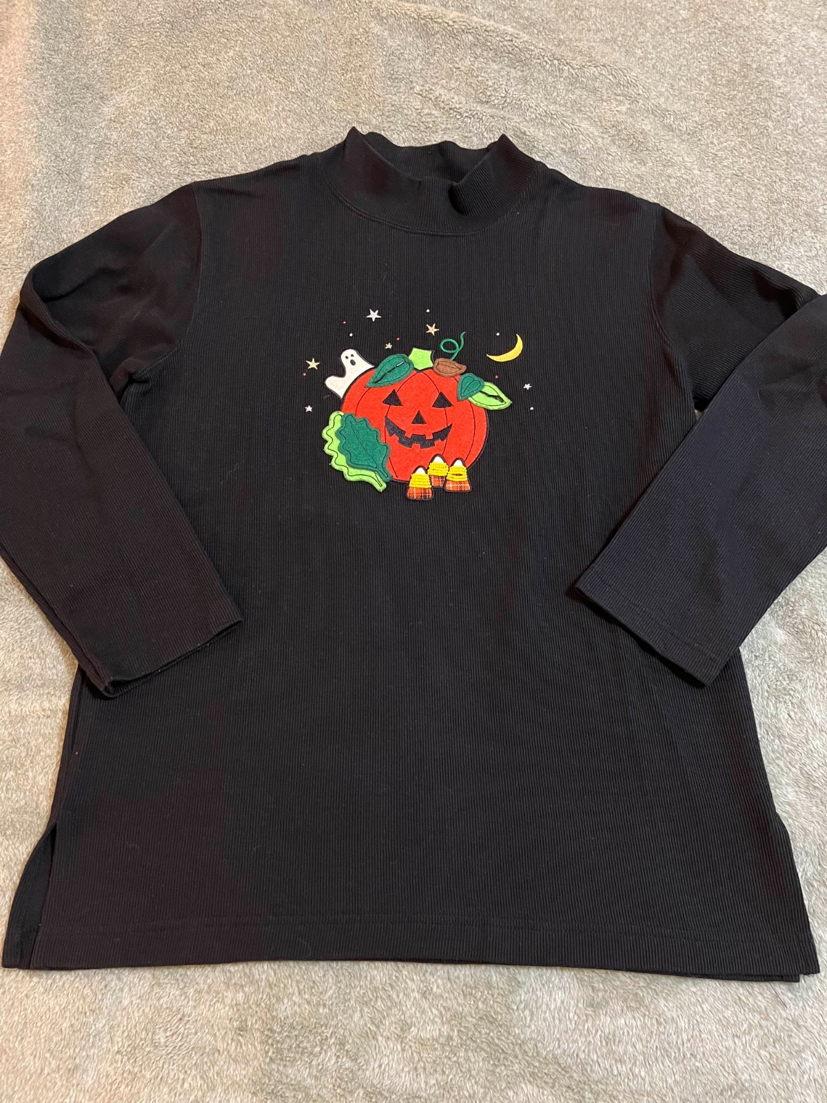 Vintage Moving Bleu Halloween Pumpkin Ghost Mock Turtleneck Tunic Top S Fall