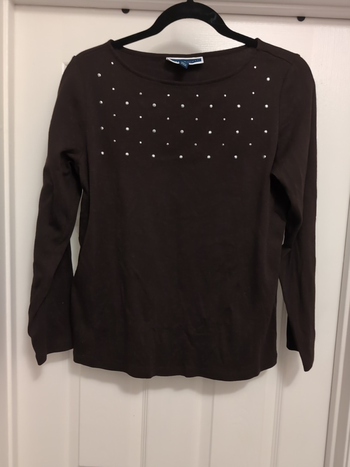 EUC Karen Scott (Macy’s) Brown Top W Silver Embellishments, Long Sleeve