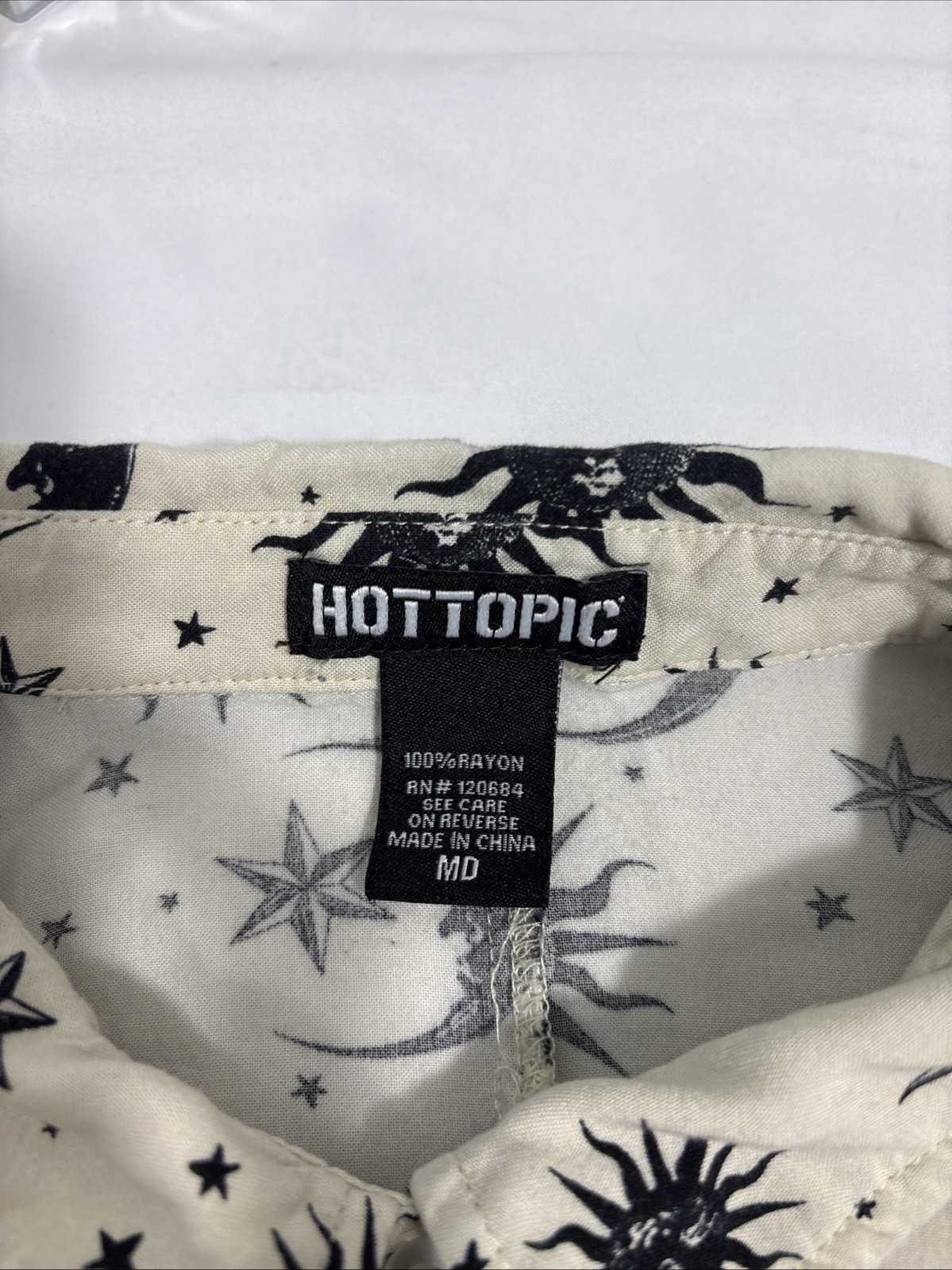 Hot Topic Celestial Sun Moon Stars Oversized Cropped Button Up Shirt M
