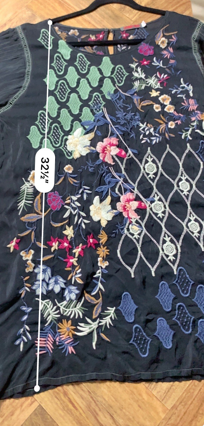 Johnny Was Esmerelda Tunic L Iron Steel Embroidered Boho Cupra Rayon