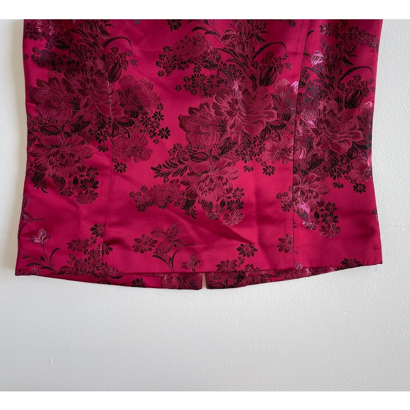 Vtg Y2K Coldwater Creek Red Embroidered Floral Asian Vest Jacket / Sz Small