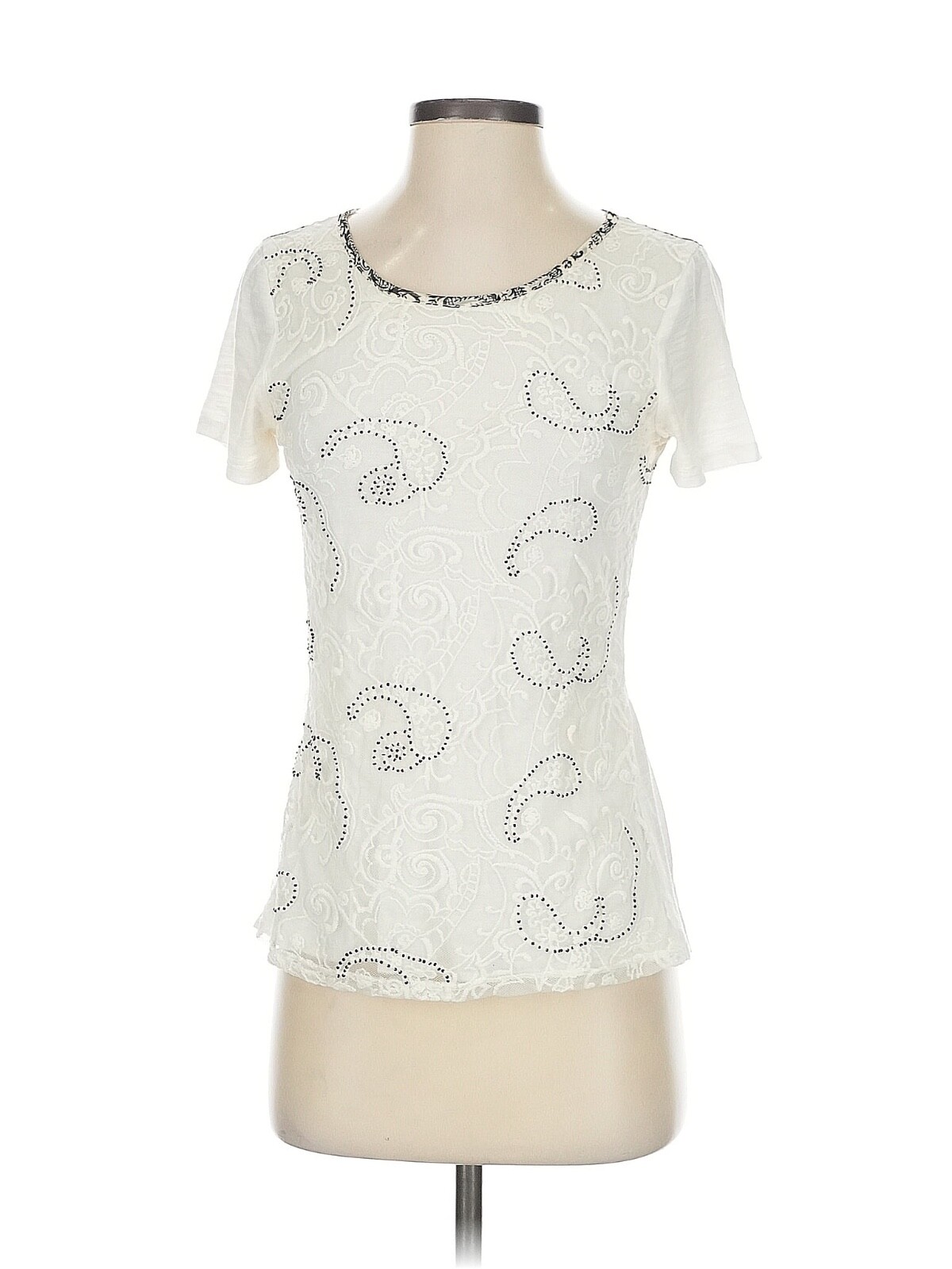 BKE Buckle Beaded Ivory Lace Overlay Top Womens S Peplum Hem New