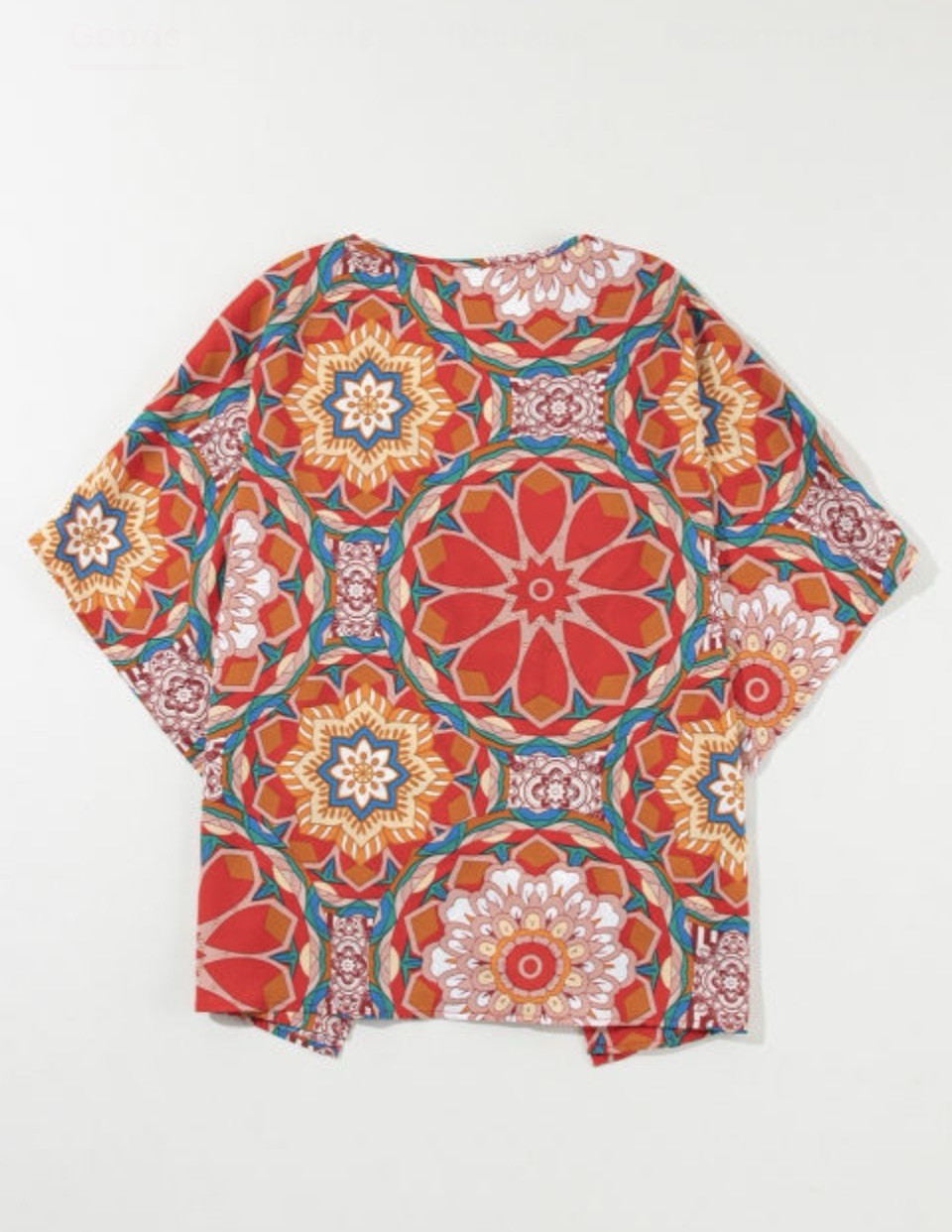 Boho Red Floral V Neck Short Sleeve Batwing Blouse