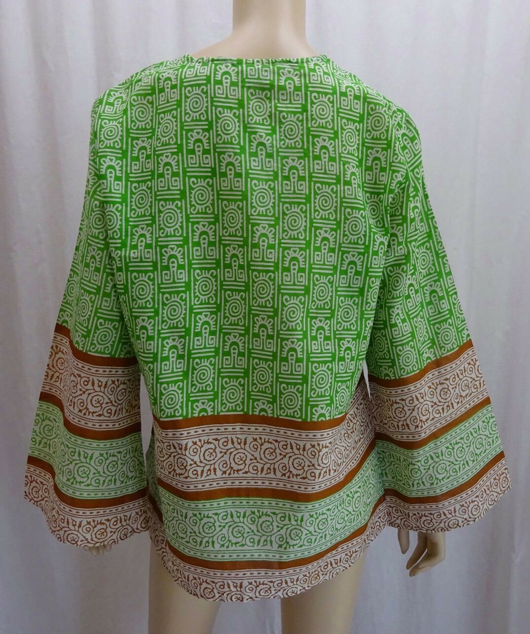 Geeta 50 Green Block Print Notch Neck Kurta One Size S M L Xl Bust 43