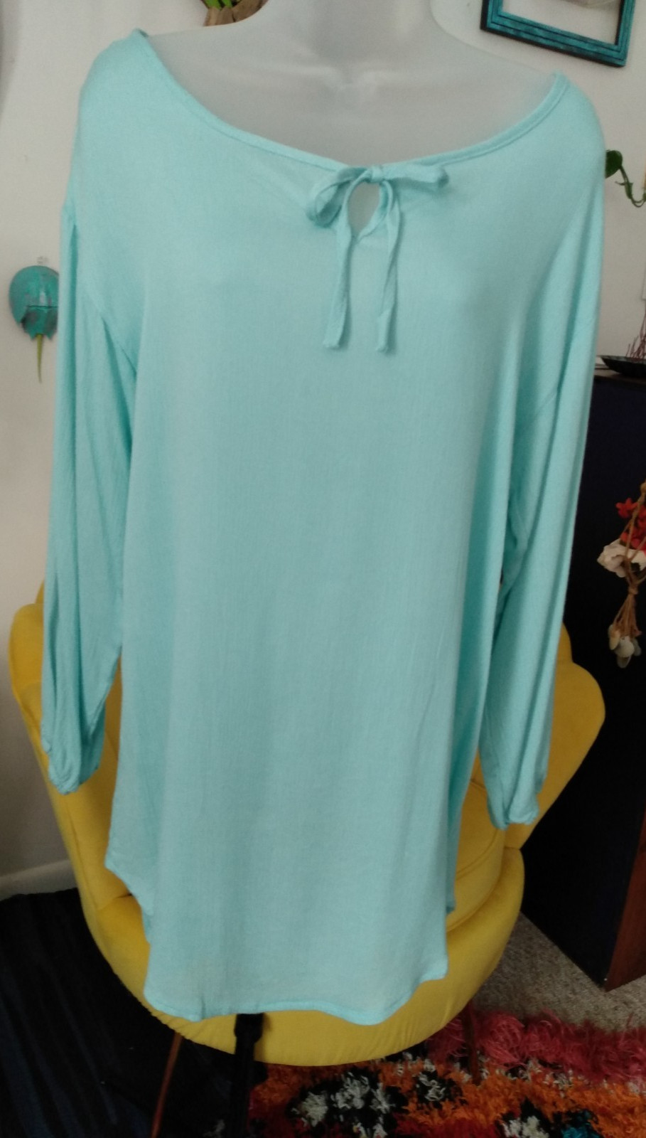 Womens 3/4 Sleeve Blouse Top Mint Aqua Blue Green ~ New