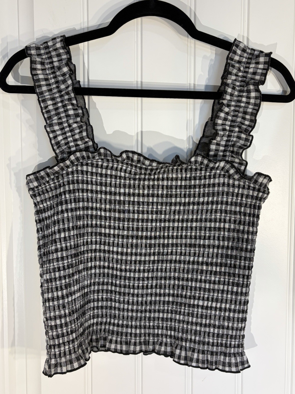 Vero Moda Gingham Smocked Ruffle Tank Top Women’s Medium Cottagecore