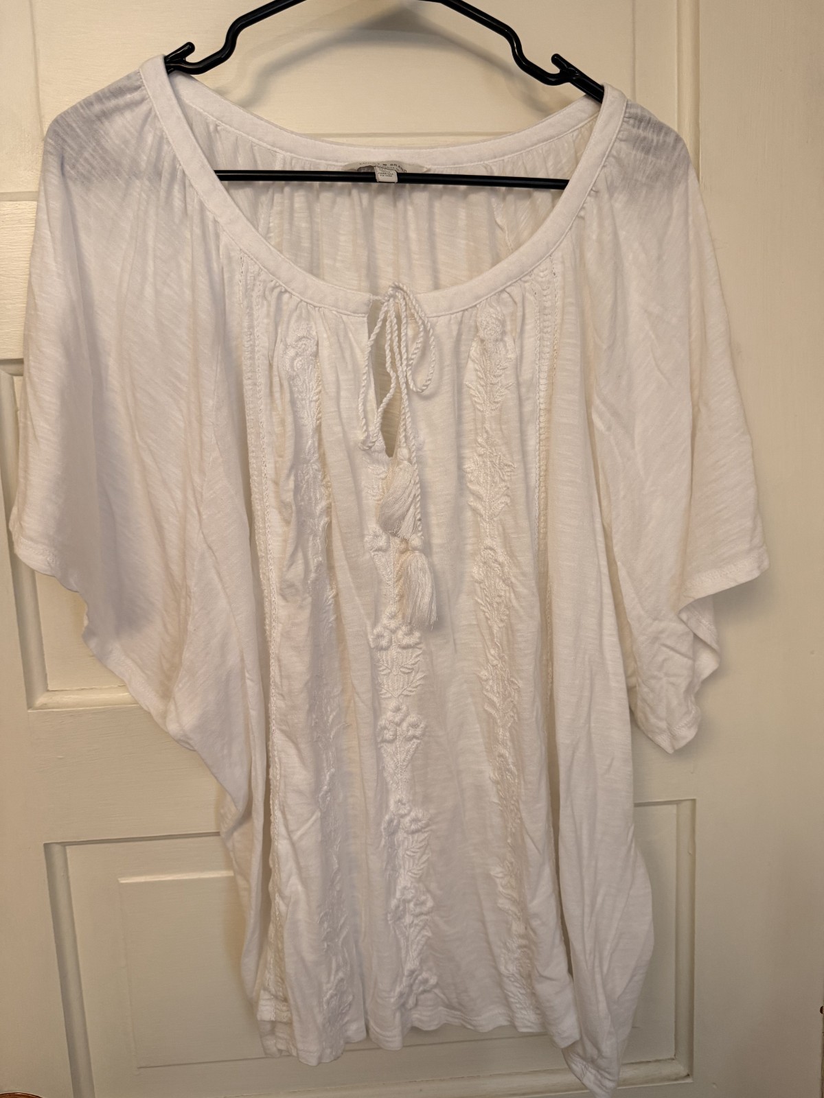 Lucky Brand White Short Sleeve Embroidered Peasant Blouse 3x