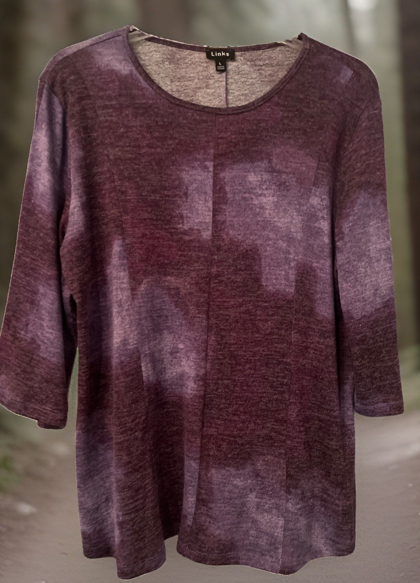 Women’s Large Purple Heather Soft Lightweight Pullover Knit Tunic Top 3/4 Slvs